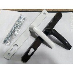 Ручка на планці для металопластикових дверей 92/26/243/208 із пружиною біла зсередини коричнева зовні