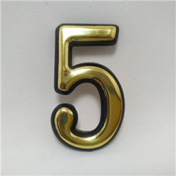 Номер на двері золотий п'ять TOP, цифра 5, номерок дверної 50мм самоклеючий п'ятірка