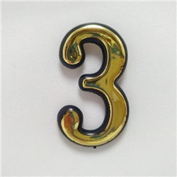 Номер на двері золотий три TOP, цифра 3, номерок дверної 50мм самоклеючий трійка